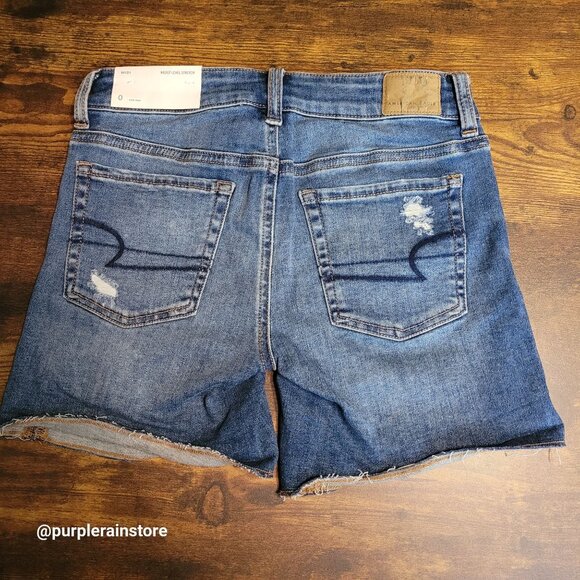 American Eagle Midi Shorts 0 Next Level Stretch Medium Light Wash Denim Country - Picture 2 of 13